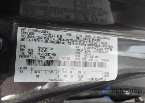 2016 Ford Focus Se z USA, uszkodzony, nr VIN 1FADP3K23GL307755